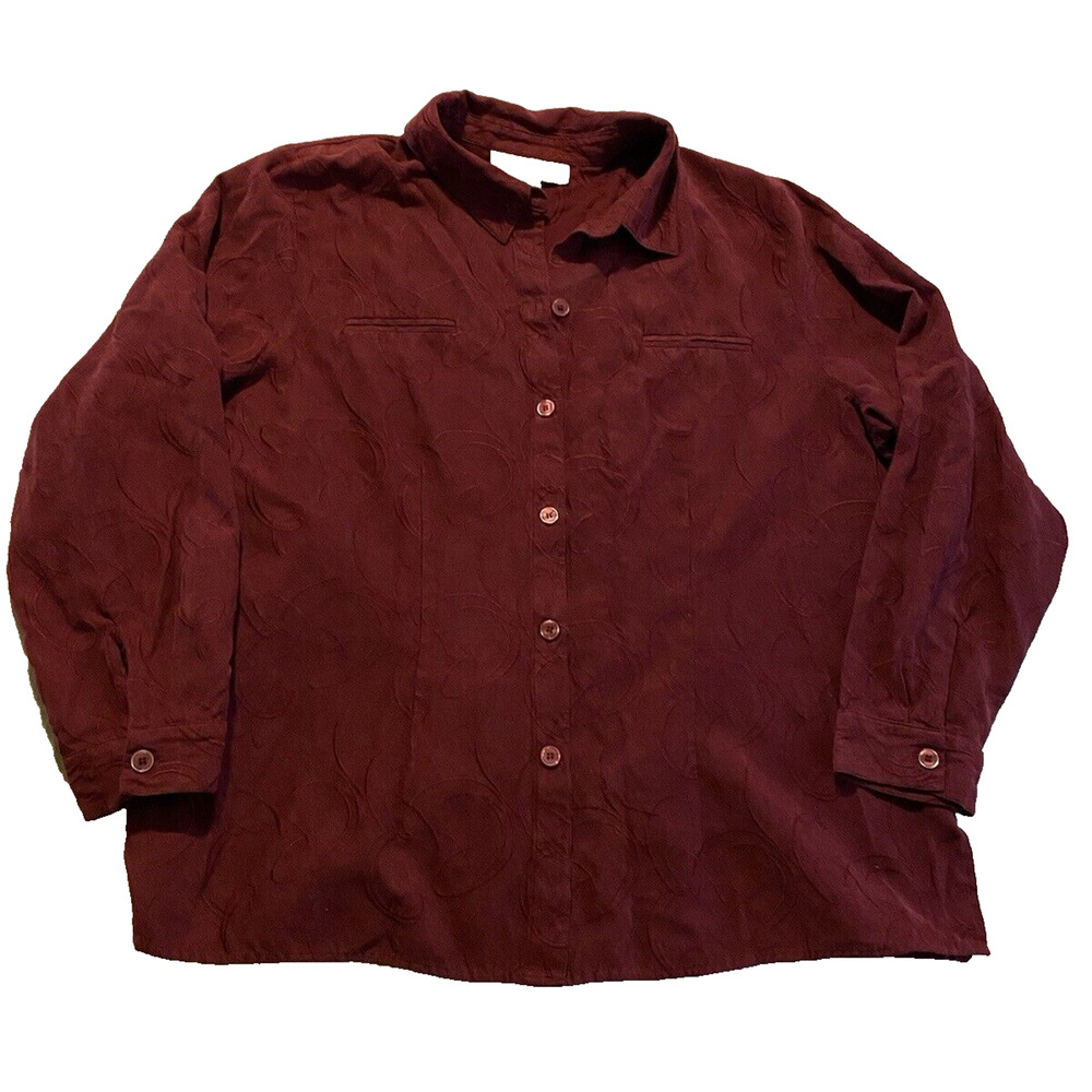 Vtg Sag Habor Woman Top Size 26/28 Burgundy Collared Button Up Office Business
